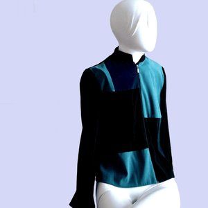 90s Vintage Jennifer Moore blue Color Blocked Patchwork Casual Light jacket 8P